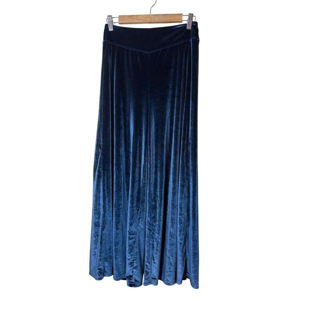 Böhme Women Wide Leg Pants XS Teal Blue Velvet High Waist Holiday‎ Boho Luxe